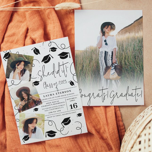 Invitation Moderne Elle l'a fait noir et blanc diplôme de pho (Créateur téléchargé)