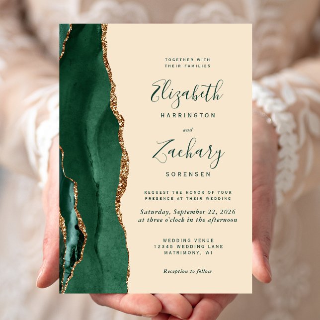 Invitation Moderne Emerald Green Gold Agate Champagne Mariage (Créateur téléchargé)