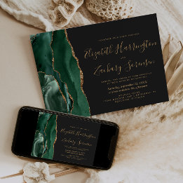 Invitation Moderne Emerald Green Or Agate Mariage foncé