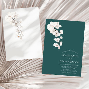 Invitation Moderne Emerald Green Orchidées Blanches Fleurs Ma