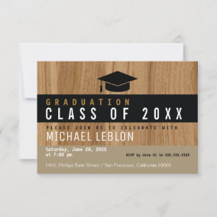 Invitation Moderne en faux bois élégant diplômé . grad party