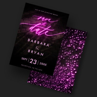 Invitation Moderne Enregistrer la date Mariage rose Neon