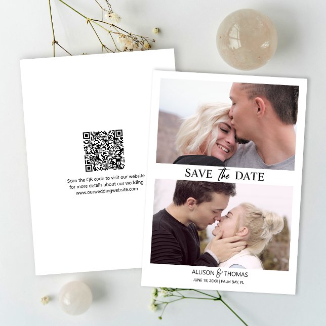 Invitation Moderne Enregistrer La Date Photo QR Code Mariage (The QR code makes it easy for guests to visit your website for more details about your wedding.)