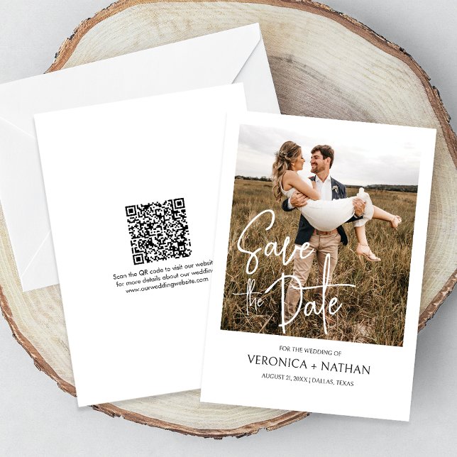 Invitation Moderne Enregistrer La Date Photo QR Code Mariage (The QR code makes it easy for guests to visit your website for more details about your wedding.)