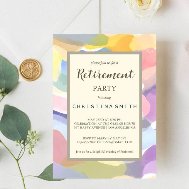 Invitation Moderne esthétique Pastel Spring Retraite Party (Modern Aesthetic Pastel Spring Retirement Party Invitation)