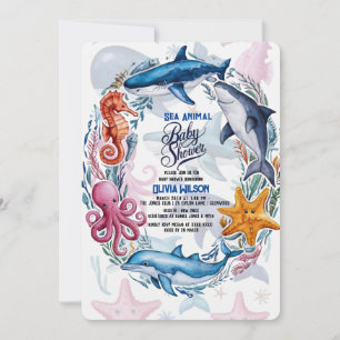 Invitation Moderne et élégant aquarelle baby shower animal ma