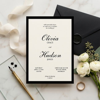 Invitation Moderne et Élégant Mariage avec Bordure Noire et É
