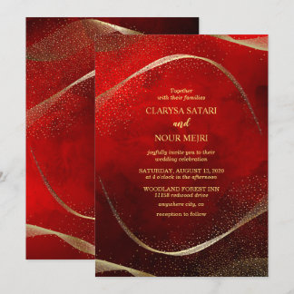 Invitation moderne et élégante en or et rouge