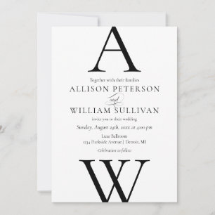 Invitation Moderne et simple Mariage noir et blanc