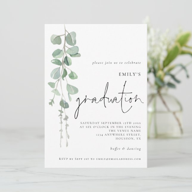 Invitation Moderne Eucalyptus Script 2024 (Debout devant)