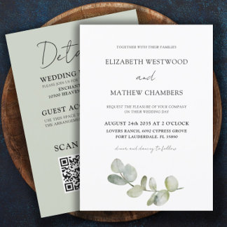 Invitation Moderne Éucalyptus Vert Sauge Tout En Un Mariage