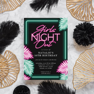 Invitation Moderne Fausse Nuit de Filles Anniversaire au Néon