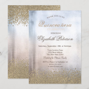 Invitation Moderne Faux Diamants Dorés Métalliques Quinceañer