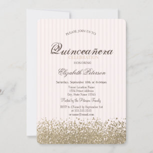 Invitation Moderne Faux Diamants Dorés Rayés Quinceañera