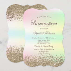 Invitation Moderne Faux Gold Diamonds Iridescente Quinceañera