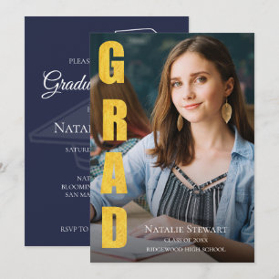 Invitation Moderne Faux Gold Foil GRAD Photo Graduation