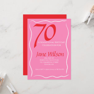 Invitation Moderne Féminin Rose Rouge 70e Anniversaire