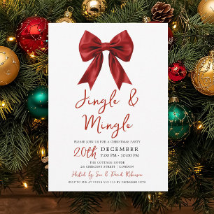 Invitation Moderne fête de Noël Jingle Mingle Glam Bow rouge 