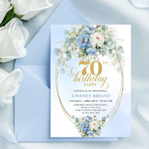 Invitation Moderne Fête des 70 ans aux Pivoines Bleu Poussiér