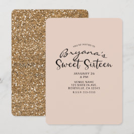 Invitation Moderne Fête Douce 16 Seize Glitter Or Glamour