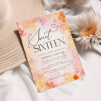 Invitation Moderne Fleur de Teinte Pastel pour les 16 Ans