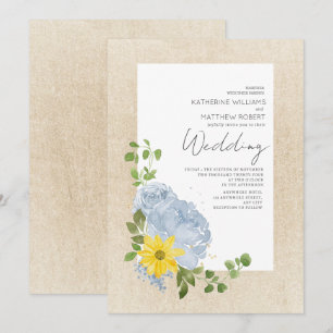 Invitation Moderne Fleur de Tournesol Bleu Poussiéreux Mariag