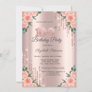 Invitation Moderne Fleurs aux Gouttes Brillantes Rose Doré 10