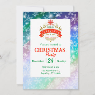 Invitation Moderne Flocon de Neige Coloré Fête de Noël d'Hive