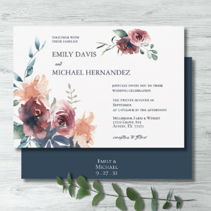 Invitation Moderne Floral Bourgogne Marine Peach Blush Mariag