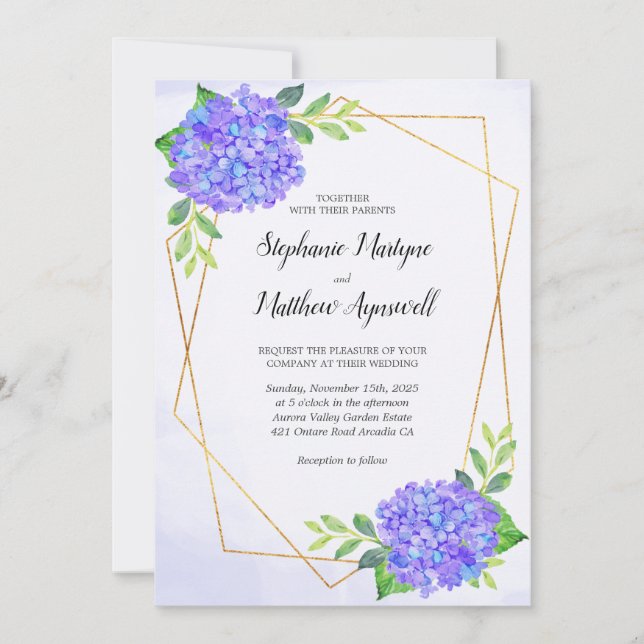 Invitation Moderne Floral géométrique violet Hydrangea Mariag (Devant)