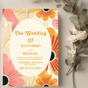 Invitation Moderne Floral Retro Rose & Jaune Gras