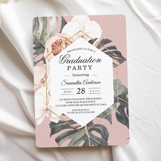 Invitation Moderne Floral rose Tropical Feuilles & Orchidée (Créateur téléchargé)