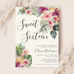 Invitation Moderne Floral Tropical Beige Sweet 16