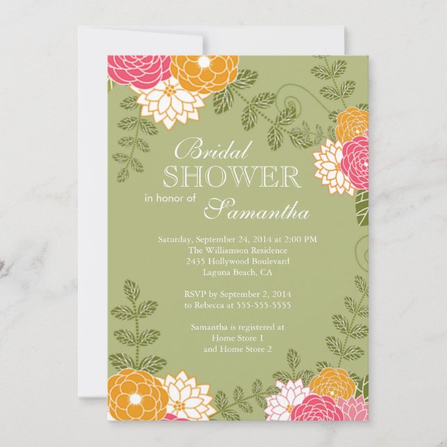 Invitation Moderne Floral Zinnia & Fleur Fête des mariées (Devant)