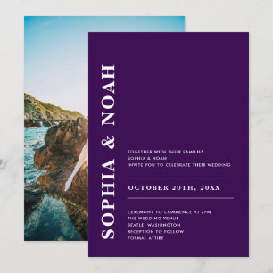 Invitation Moderne foncé violet élégant simple photo Mariage