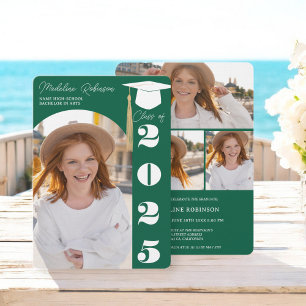 Invitation Moderne forêt vert chic 4 photos Graduation