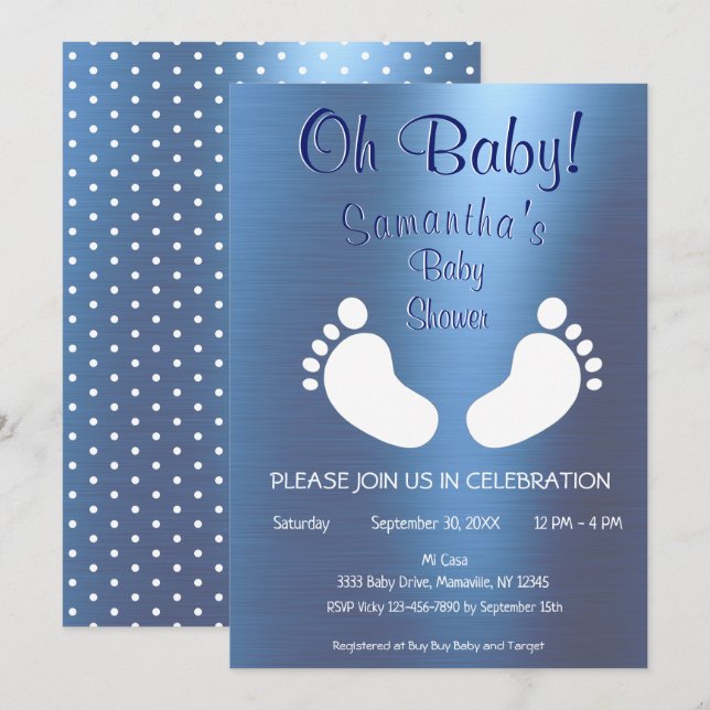 Invitation Moderne Garçon Oh Baby shower Pied Imprimer (Devant / Derrière)