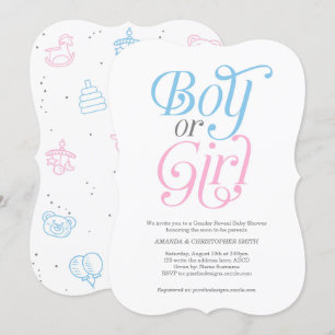 Invitation Moderne, Garçon ou Fille, Genre Reveal, Rose et BL