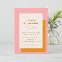 Moderne géométrique Bat mitzvah mignon rose orange