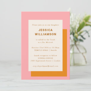 Invitation Moderne géométrique Bat mitzvah mignon rose orange