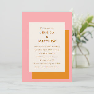 Invitation Moderne Géométrique Design Mariage rose et orange