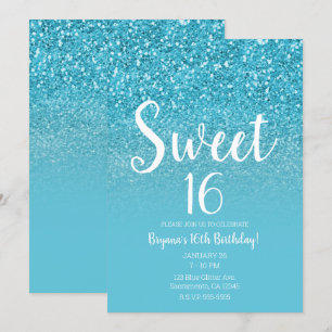 Invitation Moderne Glamour Paillettes Bleu Aqua pour un Sweet