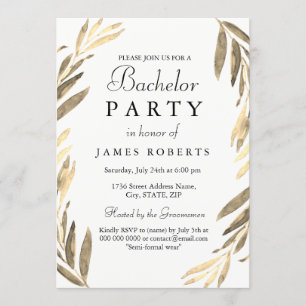 Invitation moderne Golden Leaf Bachelor Party