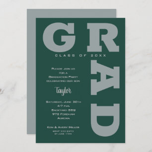 Invitation Moderne GRAD Vert foncé Gris gris