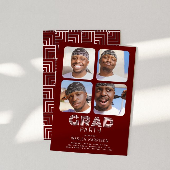 Invitation Moderne Graduate 4x photo collage GRAD Party (Créateur téléchargé)
