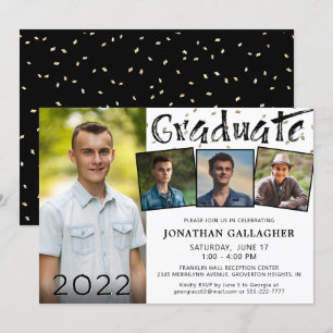 Invitation Moderne Graduate Hand Lettré 4 Photo Collage