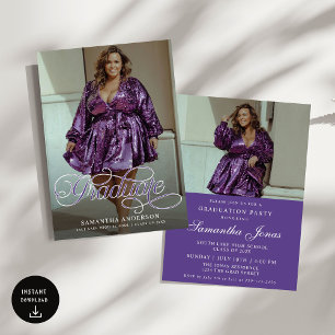 Invitation Moderne Graduate Purple 2 Photos Graduate Party