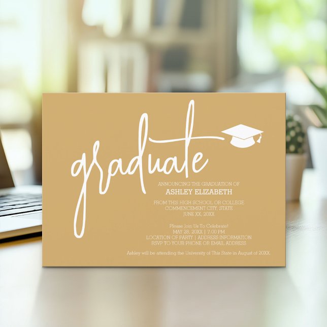 Invitation Moderne Graduate sur mesure Gold Grad tendance (Modern Graduation Announcement and Party Invitation)