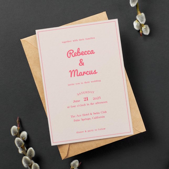 Invitation Moderne Gras Hot rose Fuchsia Retro Vibes Mariage (Créateur téléchargé)
