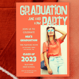 Invitation Moderne Gras Terracotta Aqua Photo 2023 Graduation